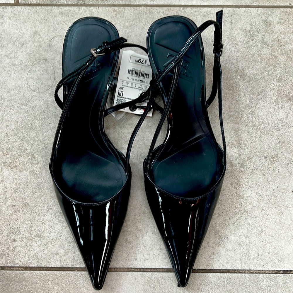 Zara Black Pointy Kitten Heels
